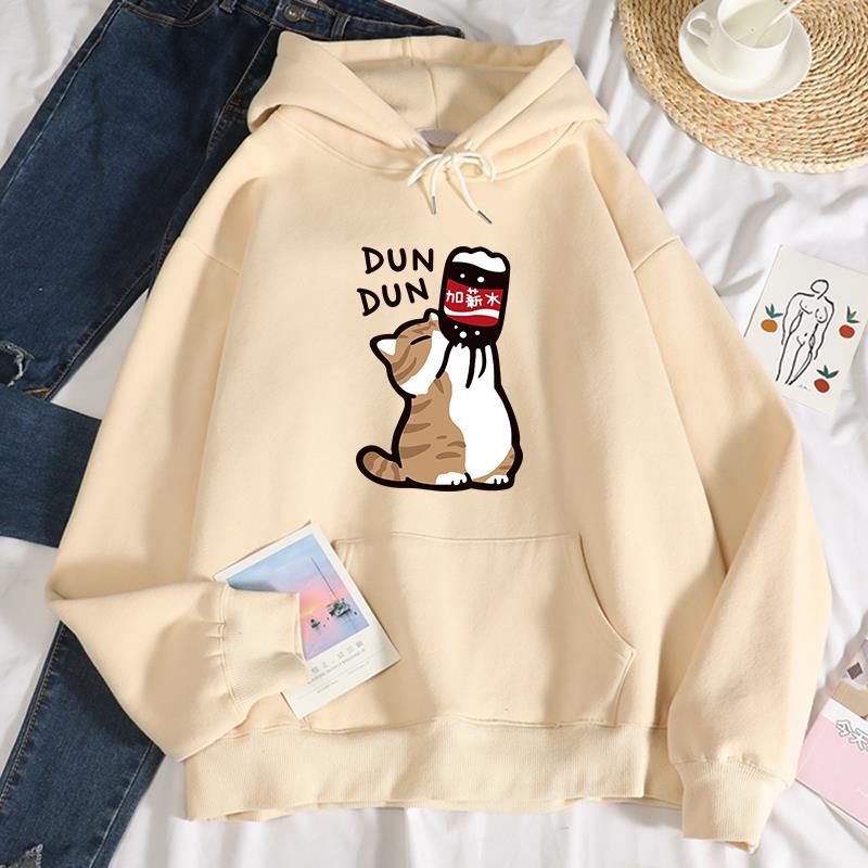 Dun Dun Gehalt Zunahme komisch Katze Drucken Hoodies Damen Herbst Übergröße Hoodie Einfache Vlies Sweatshirts Straße S-Xxl Hoody