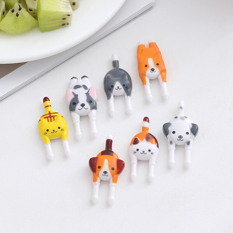 7Pcs/set Cute Mini Animal Cartoon Food Picks Children Snack Food Fruit Forks Lunch Bento Accessories Party Decor