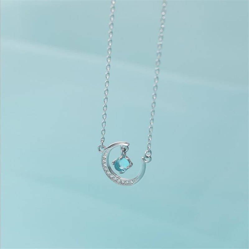 Temperament Diamond Moon 925 Sterling Silver Jewelry Simple Temperament Clavicle Chain Pendant Necklaces N118