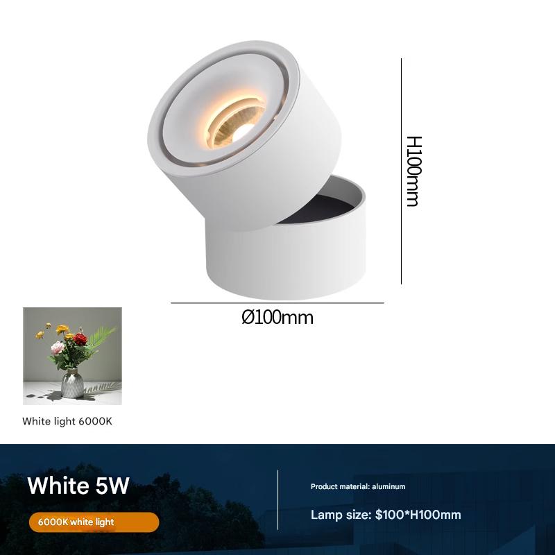 Surface mounted spotlight adjustable angle single folding ceiling downlight household without main light aisle ceiling light: L / WHITE / 5w
