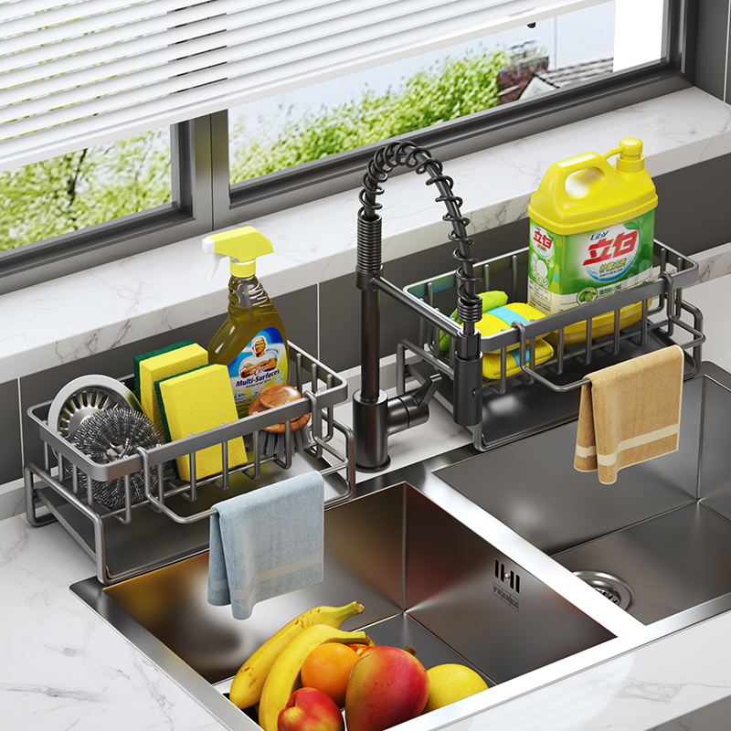 Carbon steel Kitchen Rack, Cleaning Cloth, Storage Drain, Household Detergent Sponge Rack, Water Sink Artifact