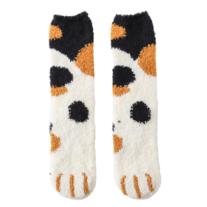 Kvinder vinter tykner fuzzy fluffy hyggelig varm tøfler sokker sød kattepote dyr trykt blødt hjem gulv sovende strømper: B