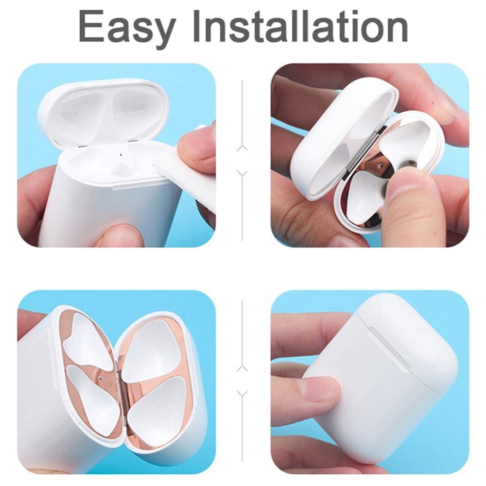 Pegatina de Metal a prueba de polvo para Airpods 1 2, pegatina protectora de piel para Airpods 1, caja de Carga de auriculares