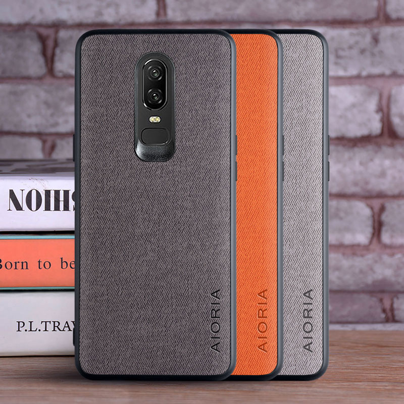 Case voor Oneplus 6 coque Luxe textiel Lederen huid zachte TPU harde pc-telefoonhoes voor Oneplus 6 case funda