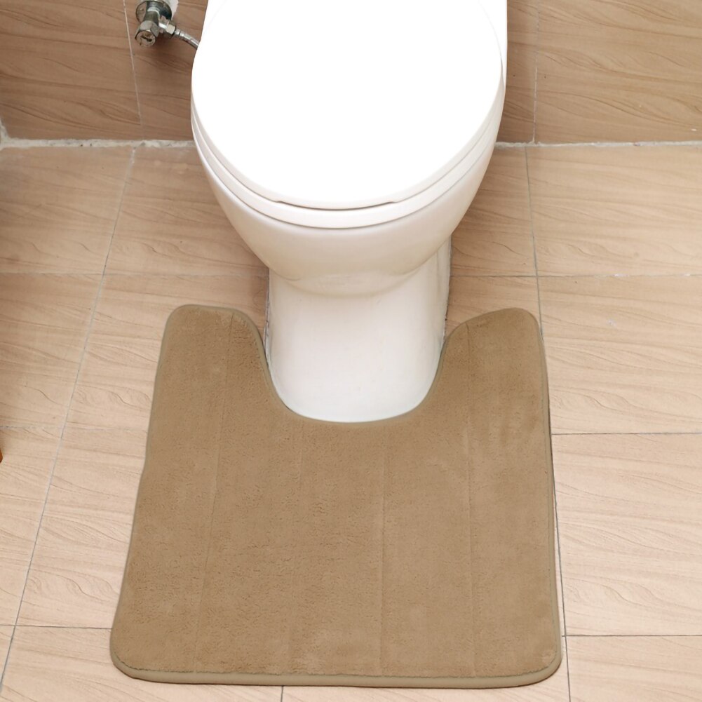 Bathroom U-shaped Floor Mat Toilet Mat PVC Bottom Anti Skid Water Absorbent Pad Toilet Supplies 20x24x0.5 Inch