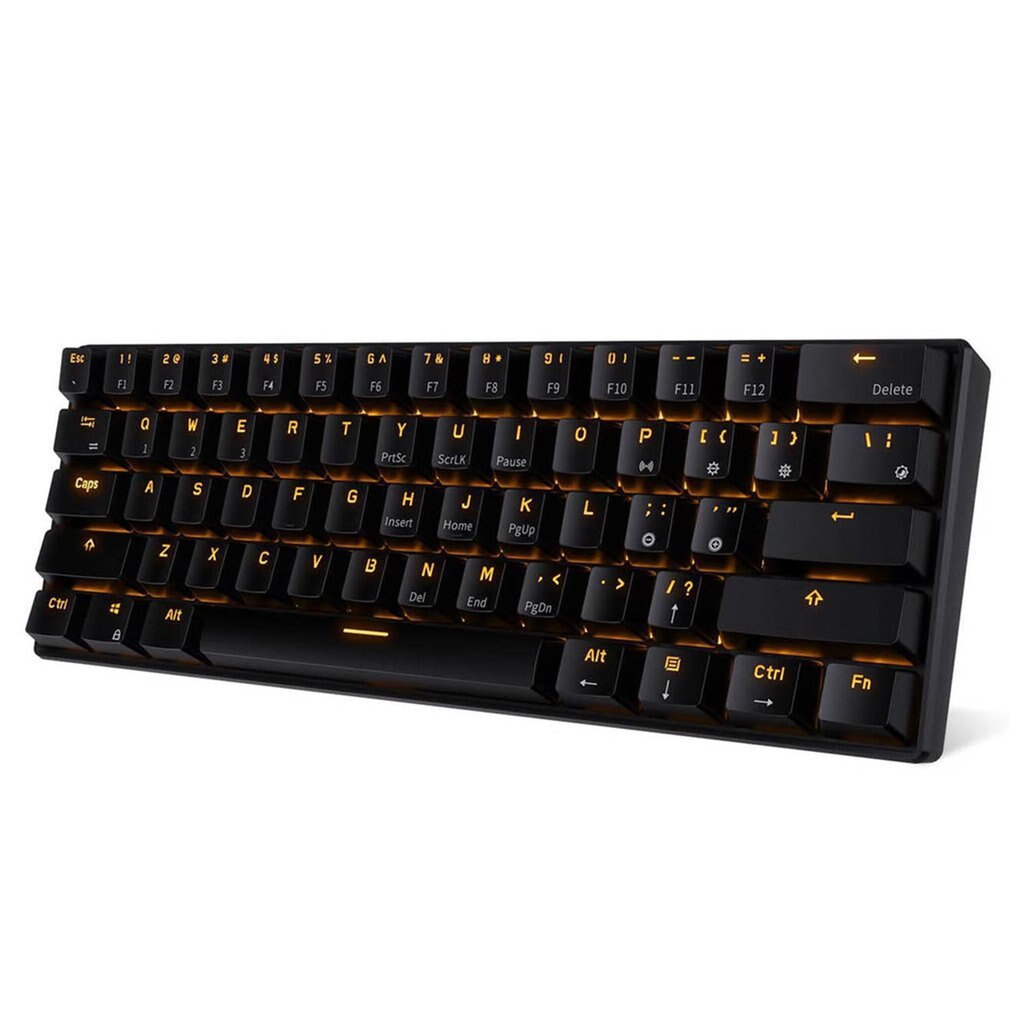 RK61 Wired Bluetooth Keyboard Dual Mode 60% Golden/ Ice Blue Backlit 61 Key Portable Mechanical Gaming Keyboard: Black / Red Switch
