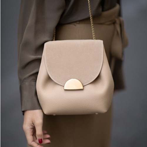 Luxury Bucket Bags Small Chain Handbags Women Leather Shoulder Bag Lady France Famous Brand Cross Body Bag: Beige