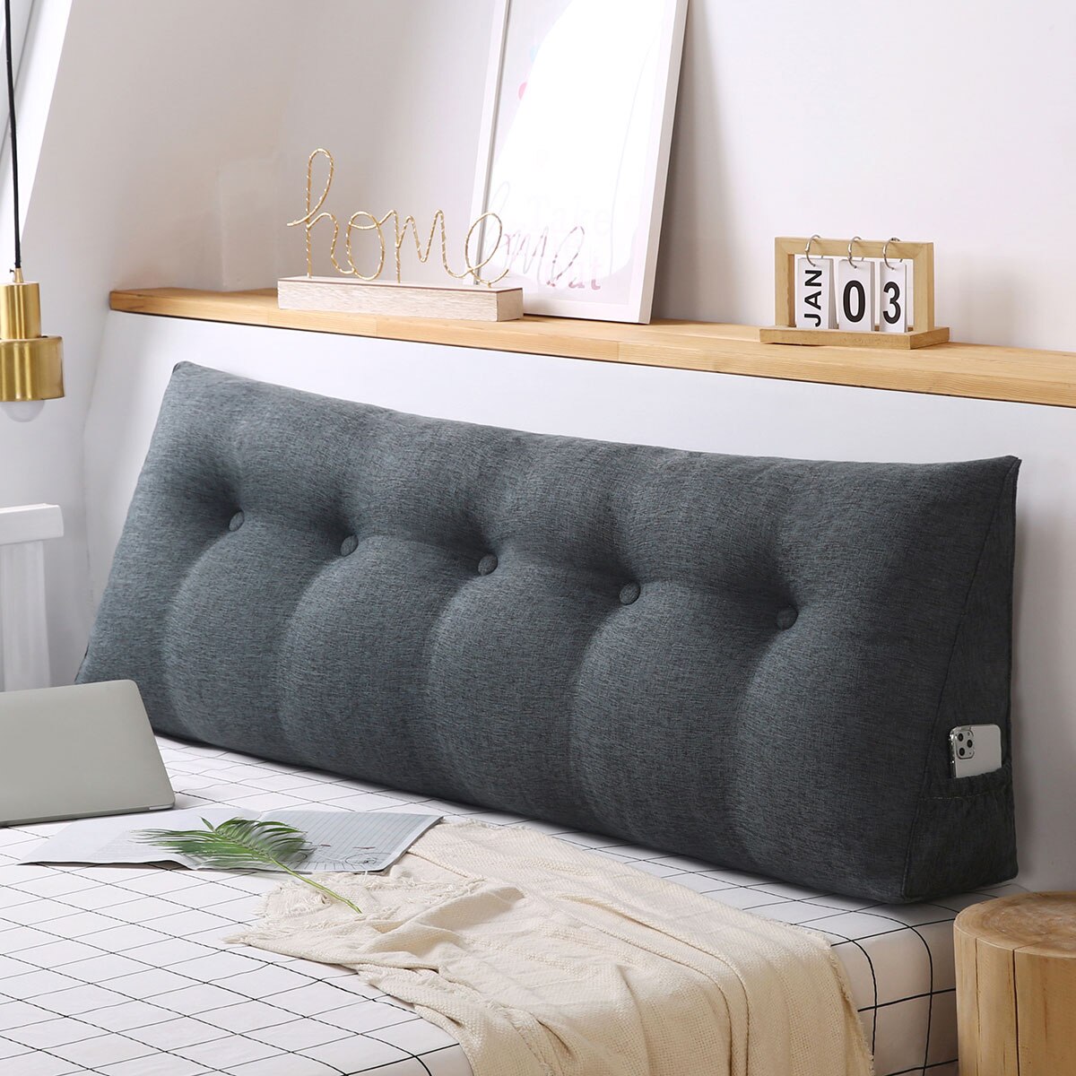 100 x 50 x 20cm triangulär kilkudde säng ryggstöd positionering stöd kudde läsning kudde kontor ländryggen pad med lock: Svart
