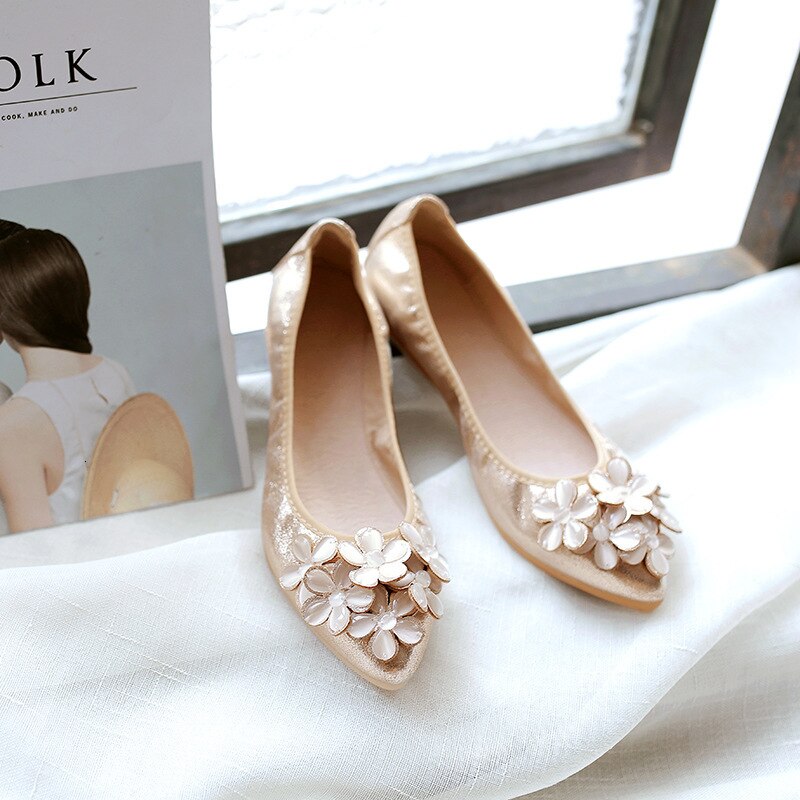 Marderee Autumn Shoes For Women Flat Shoes Foldable Female Ballet Flats Soft Casual Pregnant Ladies Shoes: Golden / 8