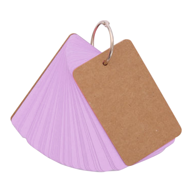 100 Sheets Heavy Index Cards Blank Study Cards with Binder Ring Memo Card DIY Note Book Message Card with Loose Leaf Ring: Purple