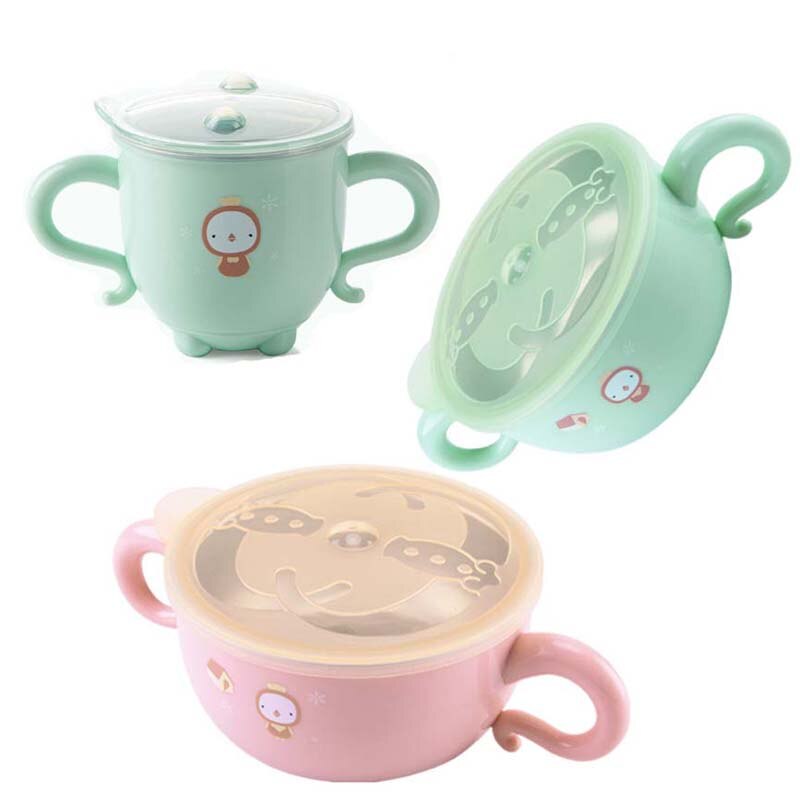Kinderen met deksel babybekers roestvrij staal dier schattig baby drinkgerei met handvat natuurveilig materiaal kinder drinkgerei