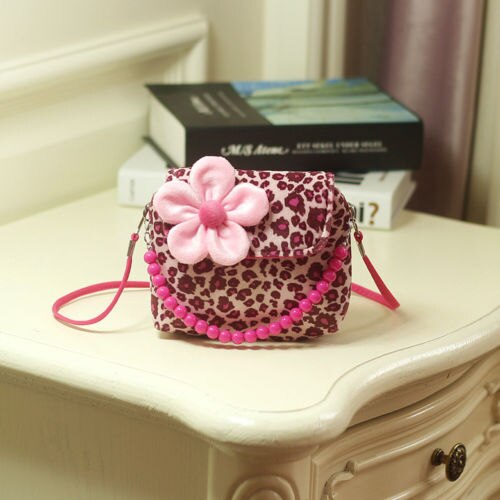 Neue SchöNe Baby Mädchen freundlicher 3D Blume Mini Reißverschluss Schulter Bote Handtasche Tasche Leopard Süssigkeit Farbe Geldbörsen: Leopard