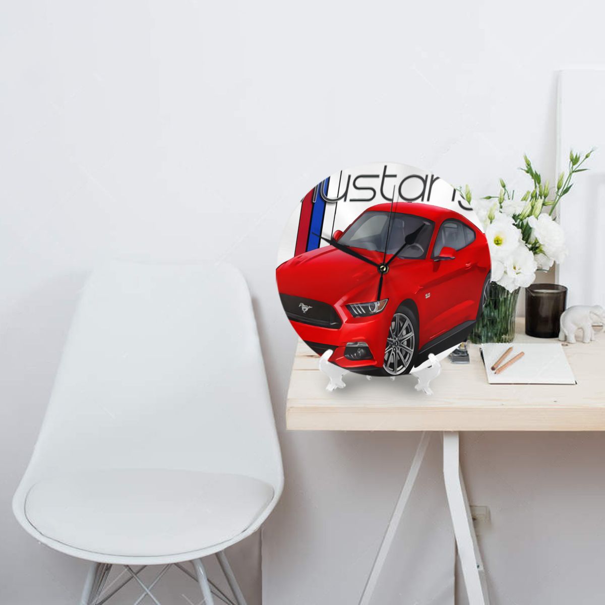 Red Mustang Decoration Watches Wall Decor Wall Clock Industrial Decor Wall Clock With Led Light