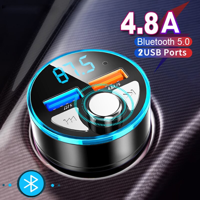 Bluetooth 5.0 FM Transmitter 4.8A Car Mp3 Player Wireless Handsfree Car Kit Dual USB Fast Charger Audio Adaptor Auto Accessories