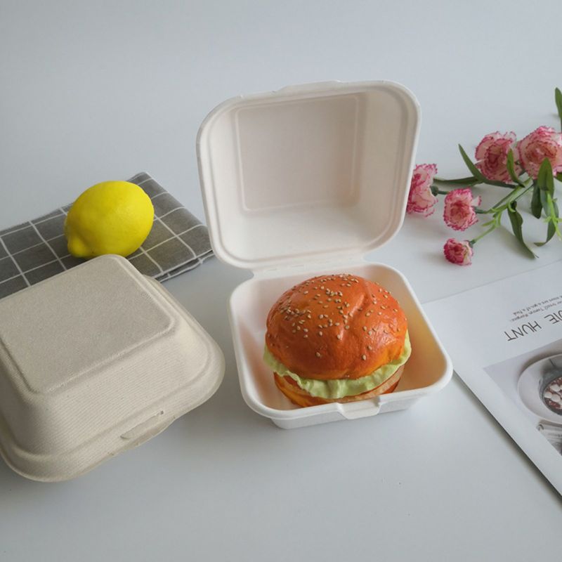 50Pcs Biologisch Afbreekbaar Wegwerp Afhalen Voedsel Containers Afbreekbaar Lunchbox Lekvrije Taart Hamburger Houder Box Voor Restaurants