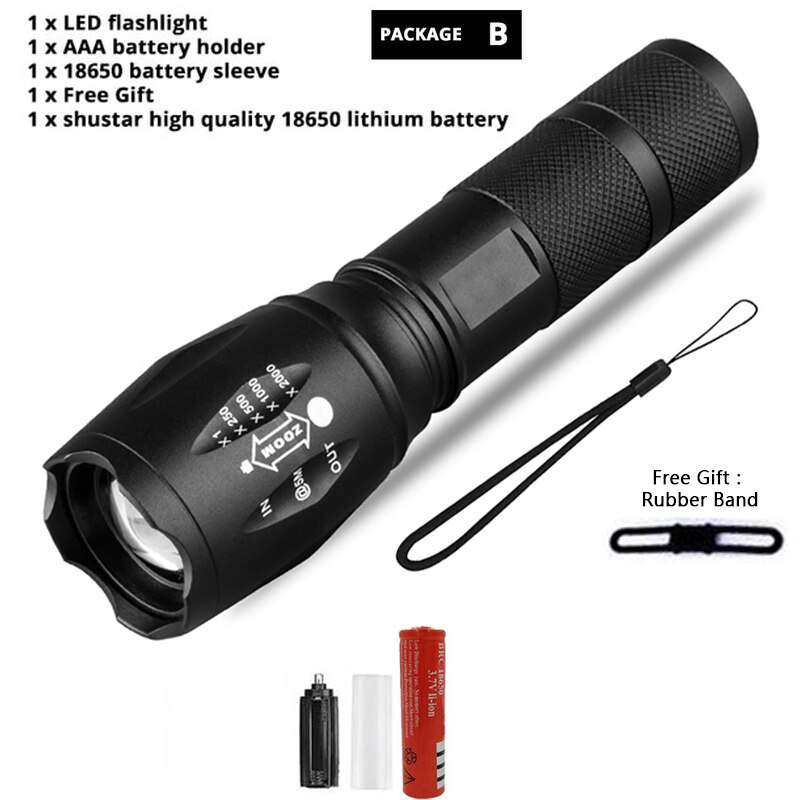 Z45 lampe de poche LED torche étanche Ultra lumineuse T6/L2/V6 zoomable 5 Modes de commutation 18650 batterie rechargeable pour le camping en plein air: Package B / L2-8000 Lumens