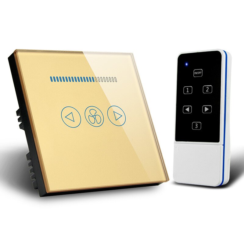 Remote control Stepless speed regulation touch fan switch 600W Crystal panel wall speed controller switch AC110-220V: Gold / 240V
