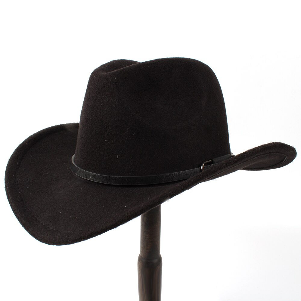 Vintage uld kvinders mænds vestlige cowboy hat til gentleman lady vinter jazz cowgirl wide brim church sombrero caps størrelse 56-57cm