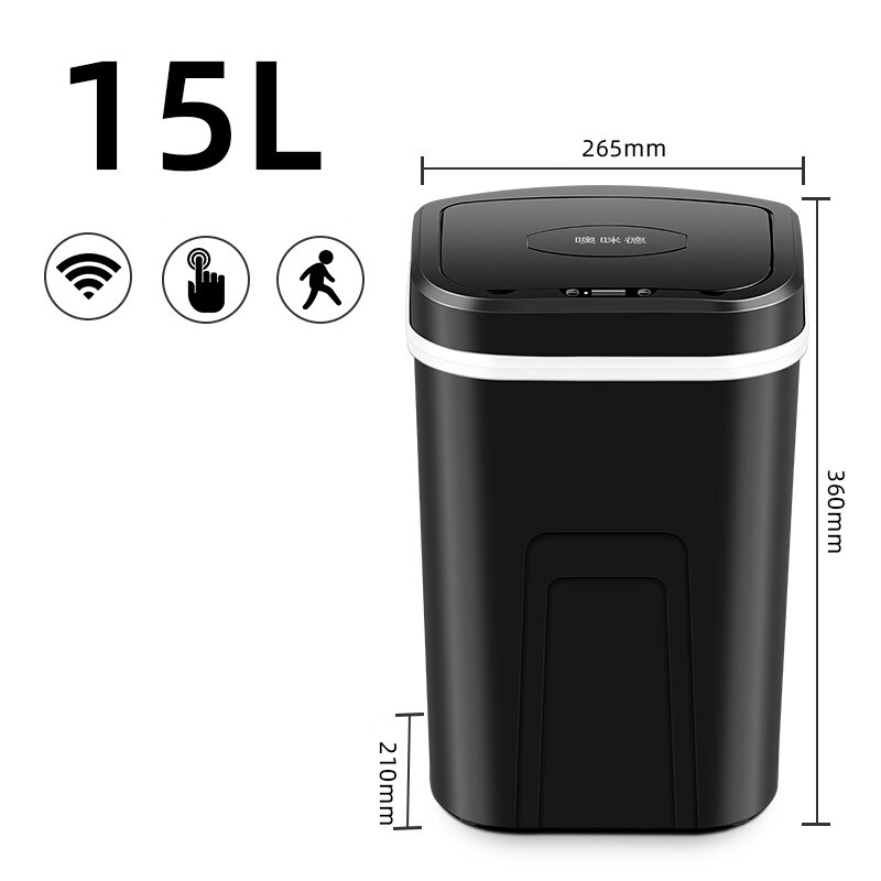 15L Smart Induction Trash Can Wireless Sensor Automatic Garbage Bin Home intelligent Electric Waste Bins Kitchen Bathroom: black C