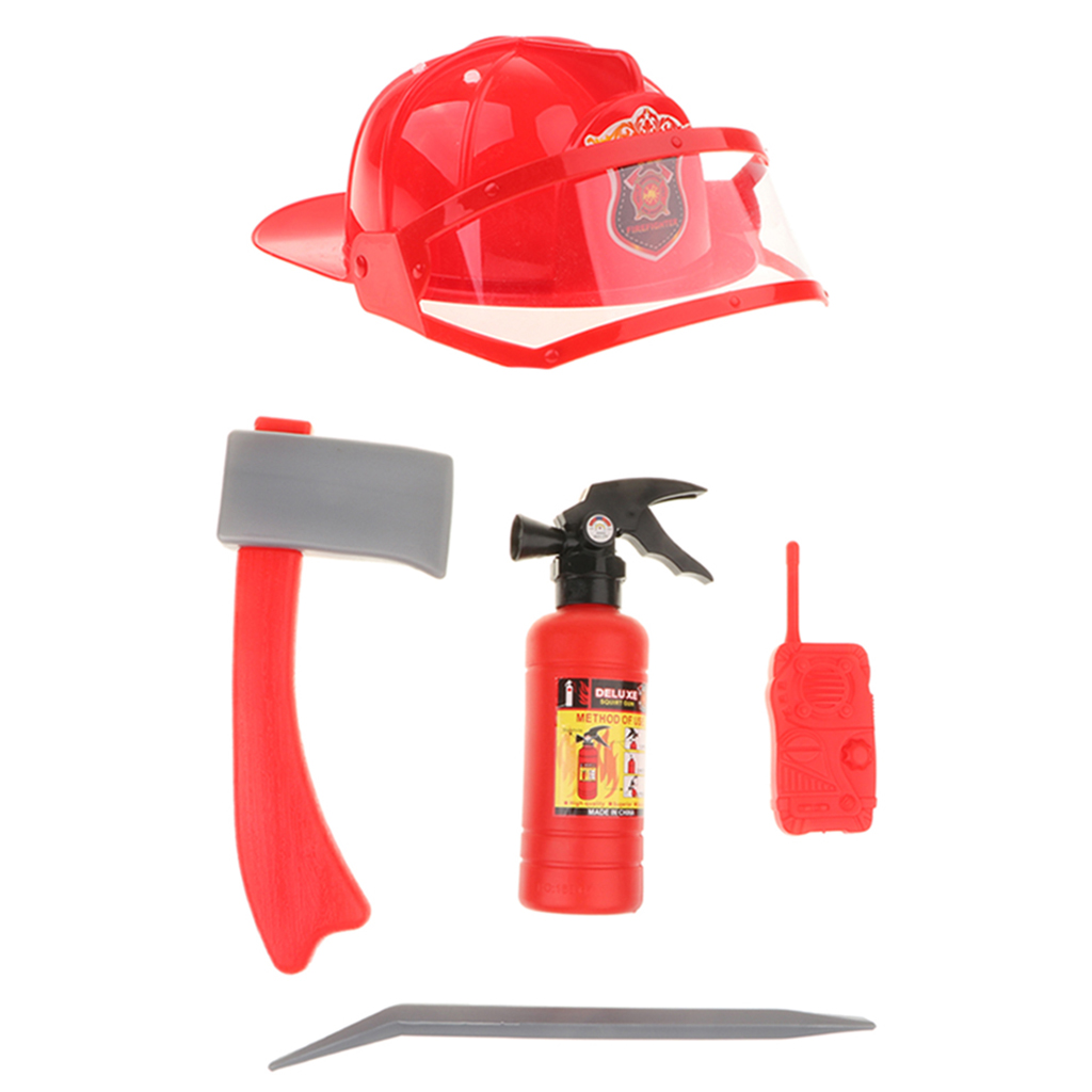 Children Fire Chief Role Play Costume Halloween Cosplay Helmet Set 5 Pieces for Dress Up Accessories