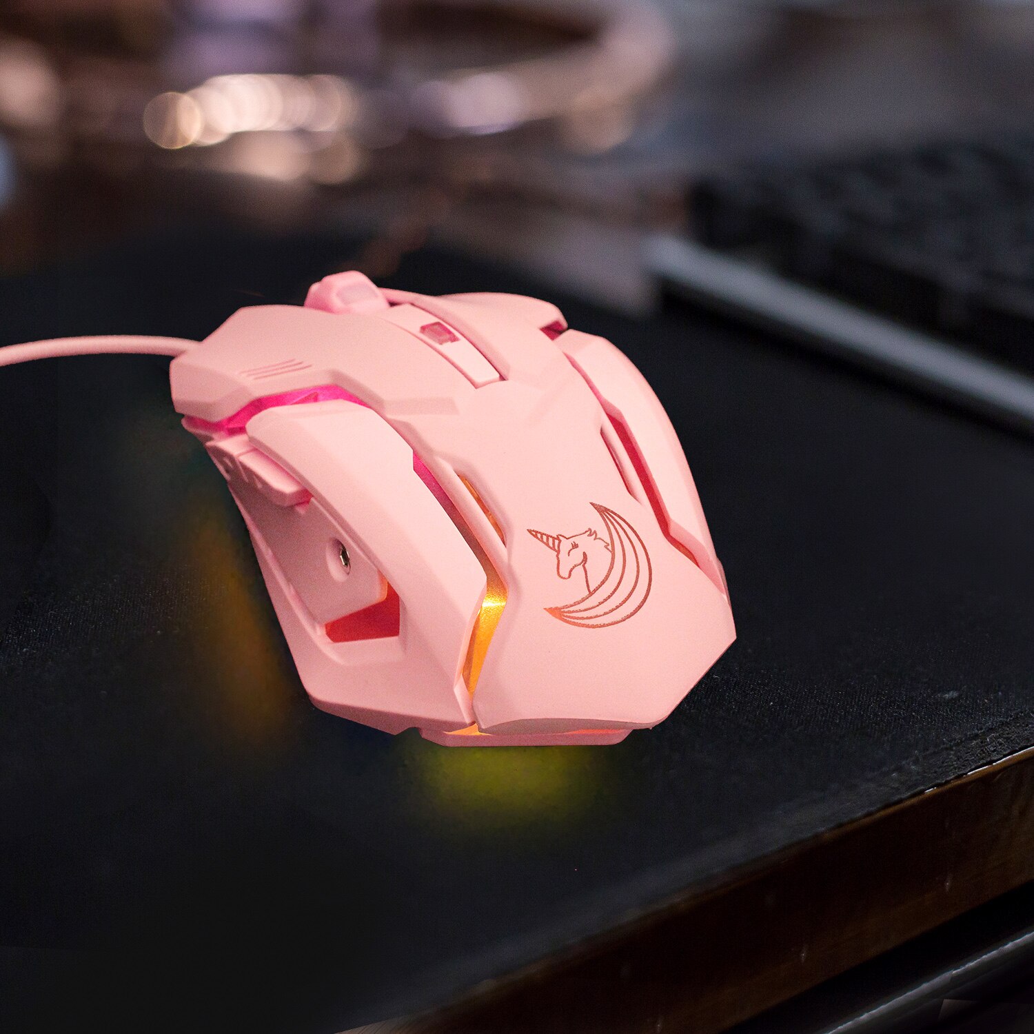 Gaming Wired Mouse Mute USB Cute Girl Optical Pink Mouse 7-Button 2400DPI E-sports Gaming Mouse For PC Laptop: Wired Mouse Mute