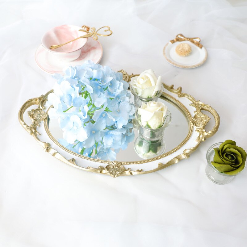 Spejl glas cupcake tallerken vintage udskåret harpiks ring fad kosmetik makeup arrangør smykker opbevaring dekorative bakker