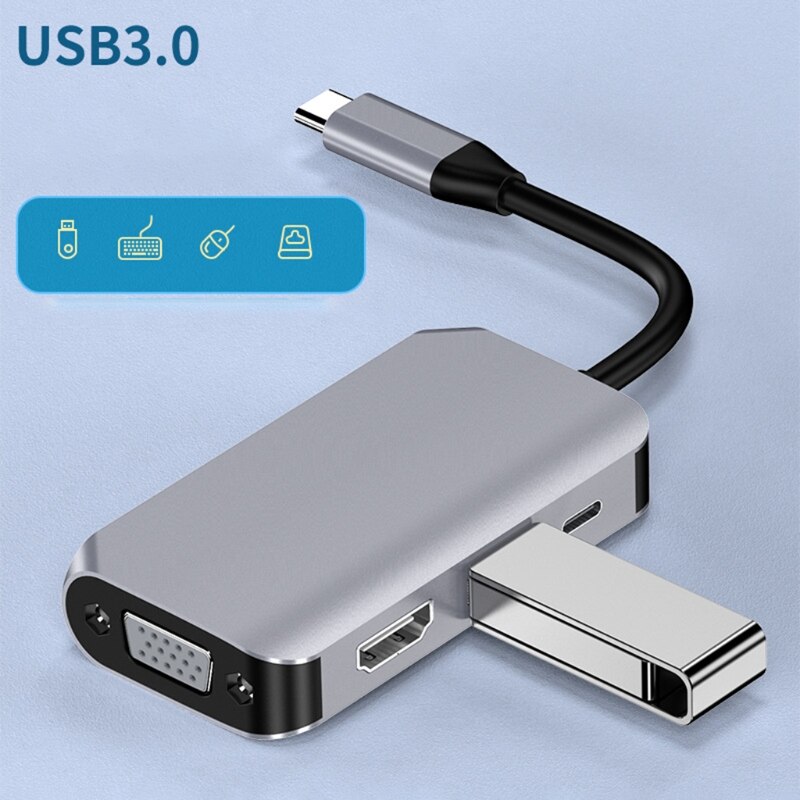 Mini 4-in-1 Display Port Hub TV Adapter Cable Expansion Dock Digital Wire Converter Spare Parts