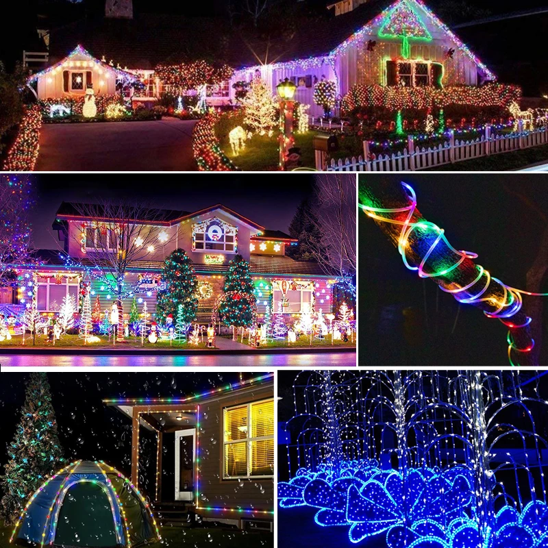 Outdoor Solar Tube Rope Led String Lights Street Yard Camping Garden Decoration Wedding Garland Waterproof Fairy Strip Light