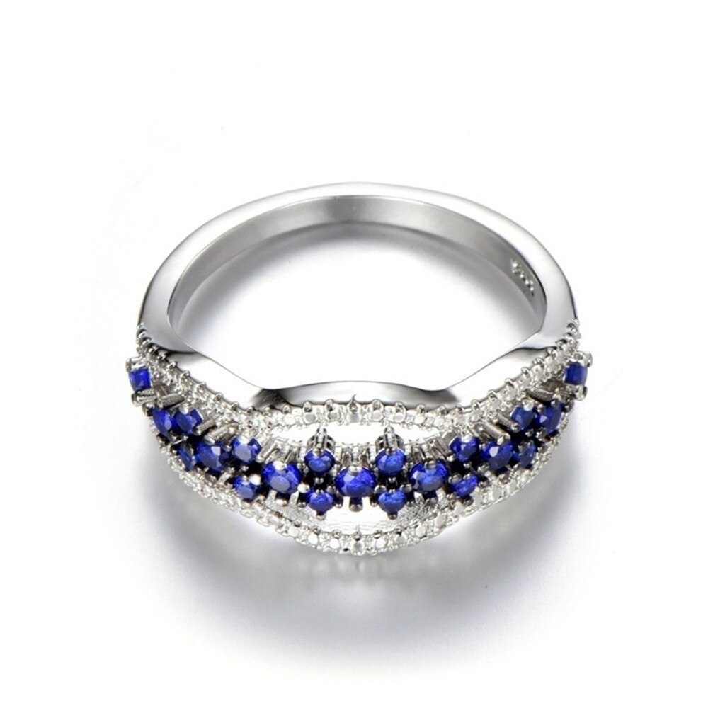 Hollow Blue Crystal Ring Voor Vrouwen Charm Aaa Zirkoon Finger Ring Wedding Band Ring Valentijnsdag