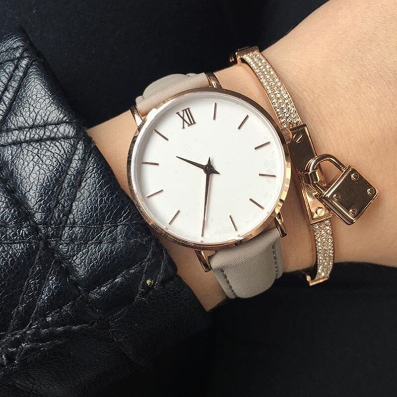 Simple Women Watch Roman Scale Rose Gold Round Dial Women's Watches Belt Female Clock Wrist Watch Relogio Feminino saati