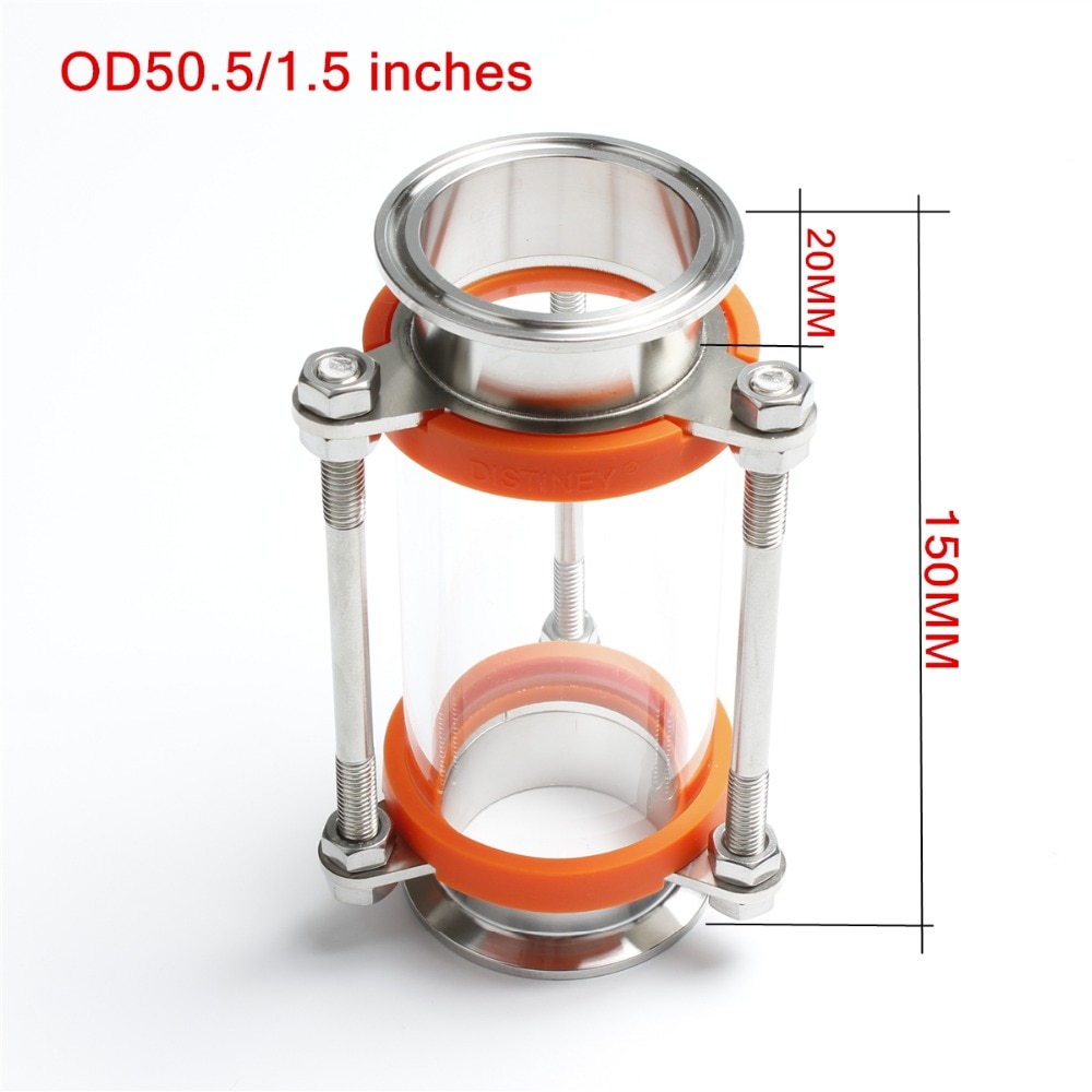 304 Rvs 1.5 "2 inch Tri Clamp Clover Sanitay Flow Kijkglas Dioptrie met langere maat