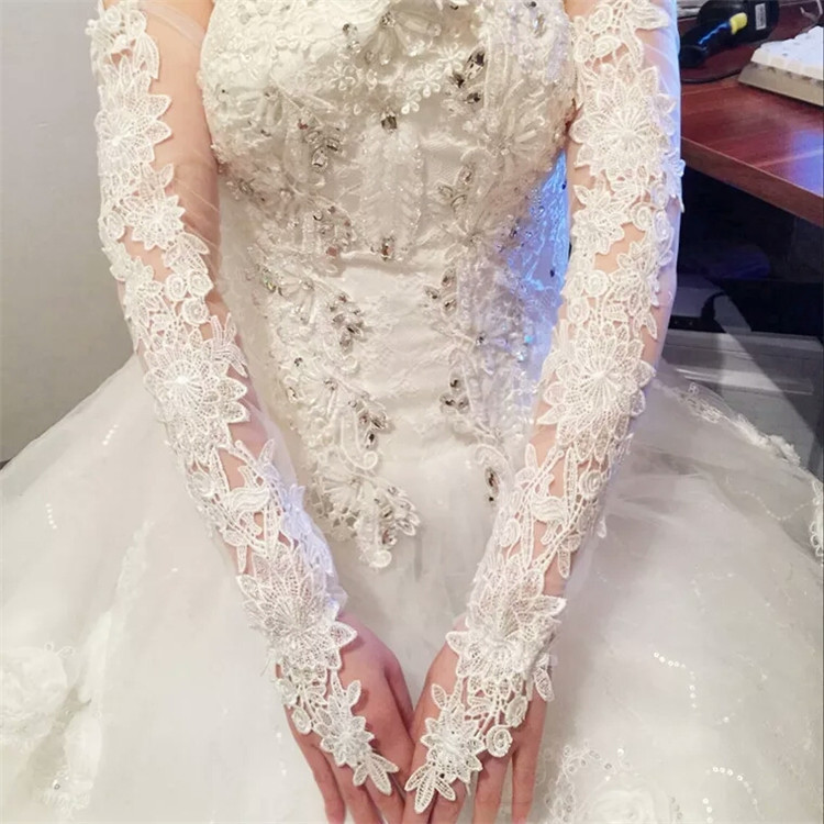 Gants de mariage pour femmes mariés, longs, sans doigts, en dentelle, en stock, , nouveauté