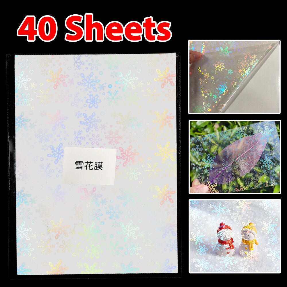 40 arkuszy holograficzna folia piaskowa czarny w gwiazdy zimna folia laminacyjna powrót wytłaczanie na gorąco na papierze na zdjęciu folia do laminowania to karta DIY: 40-Snow film