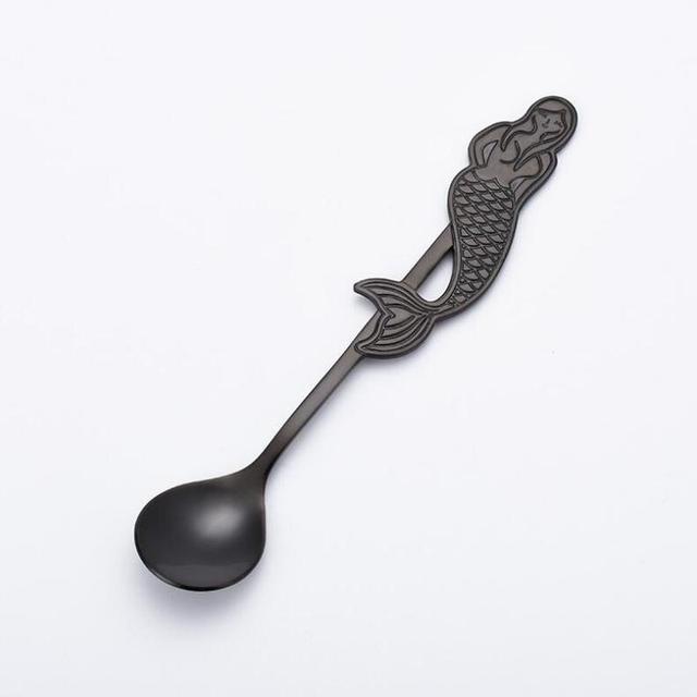 Cuillère à café et à Dessert sirène en acier inoxydable, cuillère à thé Moka à sucre et crème glacée, accessoires de cuisine, vaisselle, de décoration: D