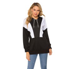 Women's Hooded Hoodie Sweatshirts Black And White Contrast Color Autumn And Winter Ladies Loose Casual Hoodie