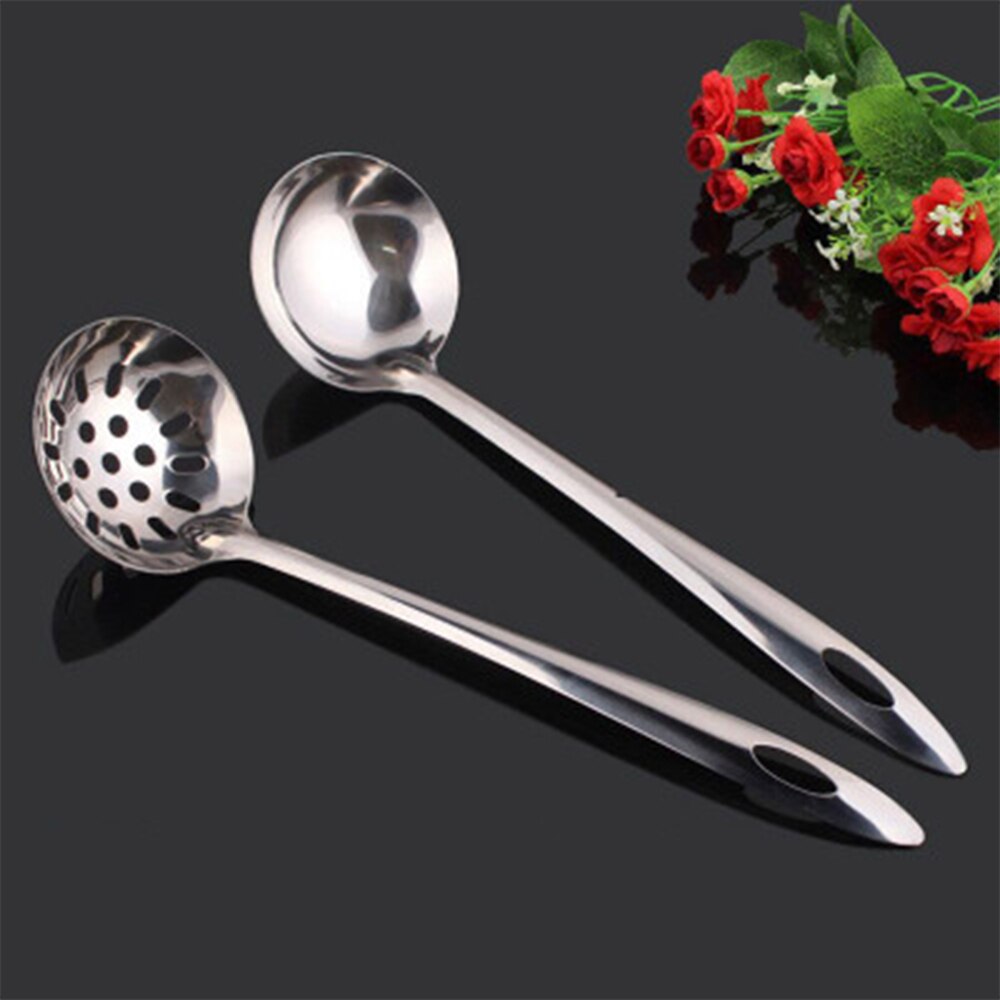 Stainless Steel Spoon And Leaky Spoon Colander Pot Spoon Long Handle Kitchen Cooking Tool Slotted Ladle Soup Ladle