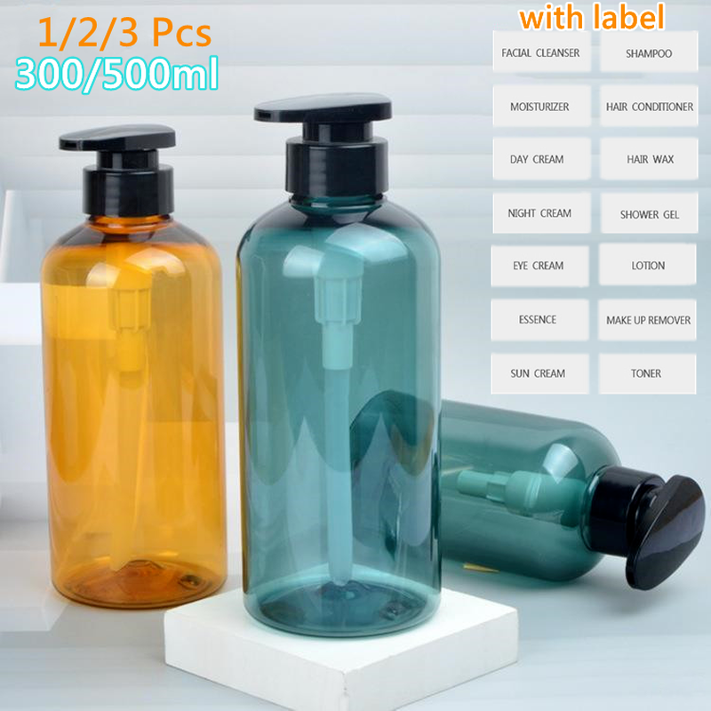 300/500ML Plastic Lotion Bottle PET Large Capacity Shampoo Bottle Soap Bottle Bathroom Refillable Bottle with Sticker