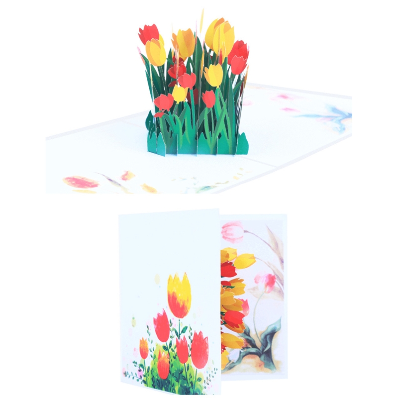 13ME 3D Pop Up Greeting Card Tulip Flower Birthday Card for Mothers Father's Day Anniversary Valentine's Day Graduation Wedding