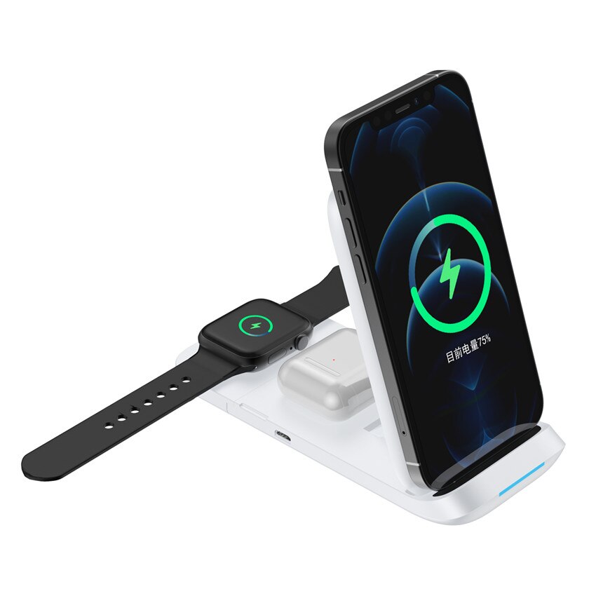 Chargeur sans fil pliable 30W 3 en 1, support pour iPhone 13 11 12 X Pro Max, chargeurs sans fil portables pour Apple Watch/AirPod 3