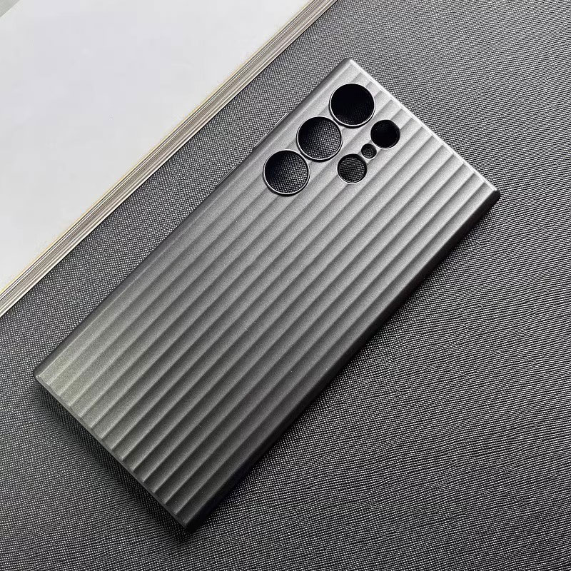 Ultra thin metal grating pattern phone case for Samsung Galaxy S23 Ultra S23+ Plus titanium gray shockproof matte hard cover: for GalaxyS23Ultra(6.8") / black
