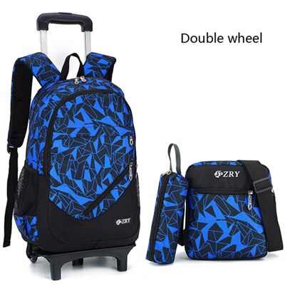 Teenagere skole rygsæk aftagelige børn skoletasker med 2/6 hjul trapper kid drenge piger trolley skoletaske bagage bog taske: 2 blå