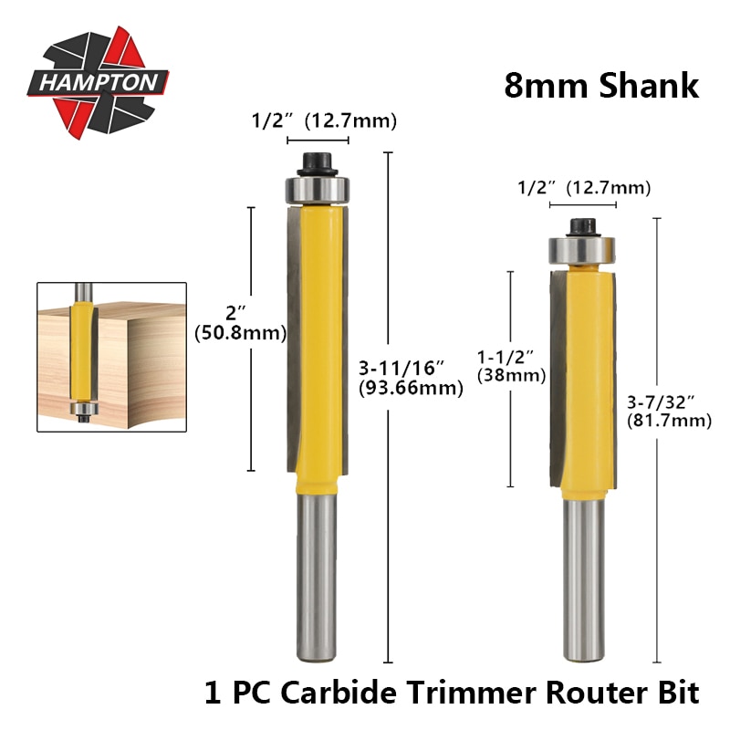Mèche de routeur de coupe de queue de Hampton 1pc 8mm pour le peu de routeur de garniture affleurante en bois avec la fraise de carbure guidée par roulement