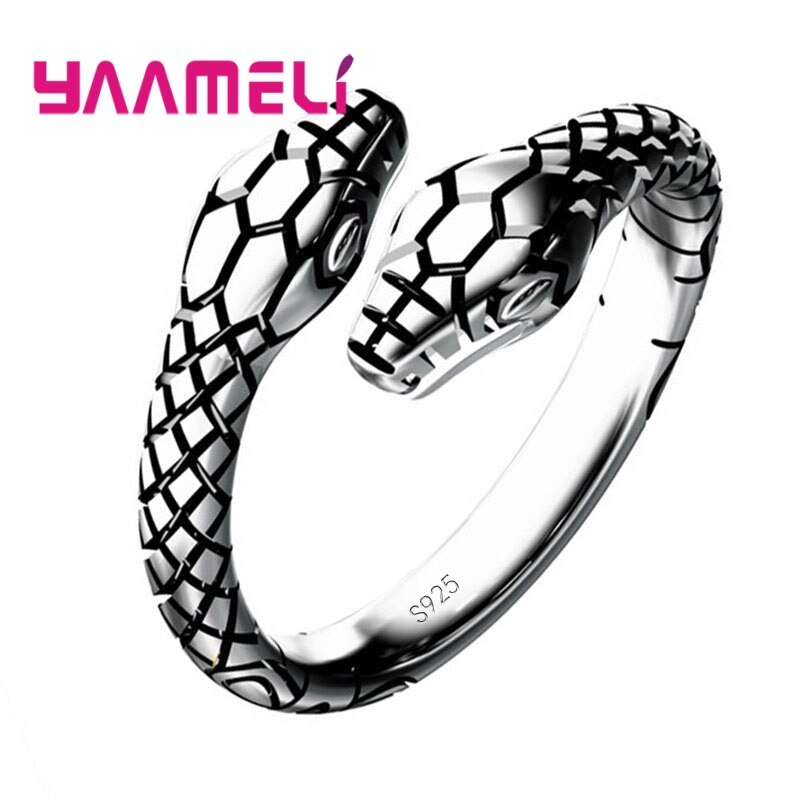 Big S925 Snake Head Ring Genuine 925 Sterling Silver Adjustable Trendy Fine Jewelry for Men Women Unisex Bague Bijoux: Model 6