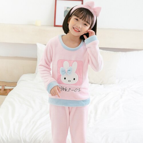 Joulupyjamat syksy talvi tytöt lämpimät flanellipyjamat yövaatteet pehmeät pyjamat lasten tyttöjen pitkähihaiset topit housut: Rq tuzi fen / Koko 14(130-140cm)