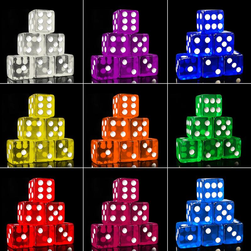 10Pcs 16mm Acrylic Round Corner Dice 6 Sided Die Multicolor Portable Table Games Dice for Many Craps Club Party Board Games #914