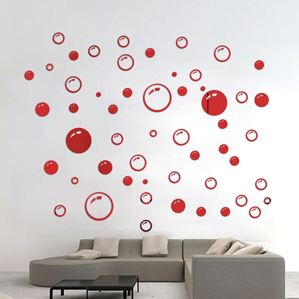 Bubble Shaped Acrylic Gold Sliver Mirror Stickers Wall Sticker Home Decoration Bedroom Living Room Decor: Red