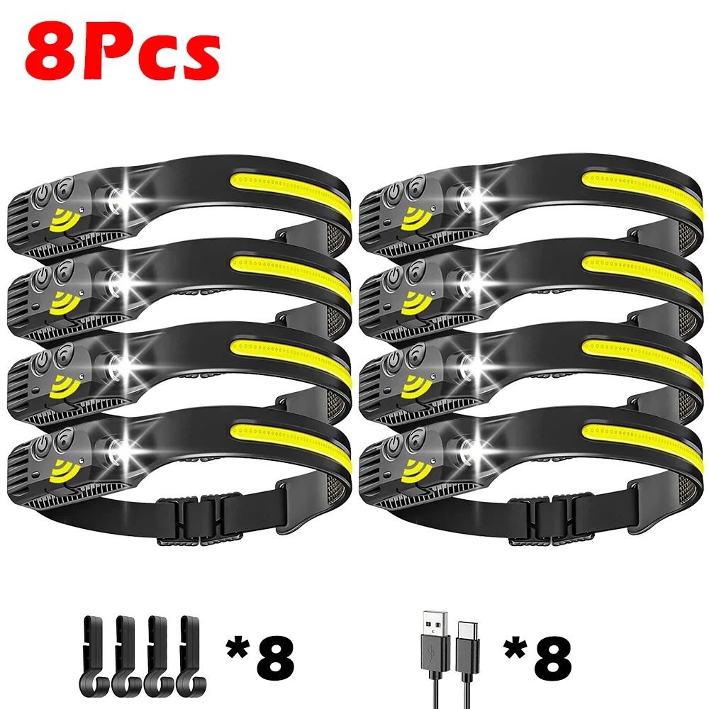 USB Rechargeable LED Sensor Headlamp XPE+COB Headlight Led Head Torch Camping Search Light Head Flashlight for Fishing Lantern: Warm White