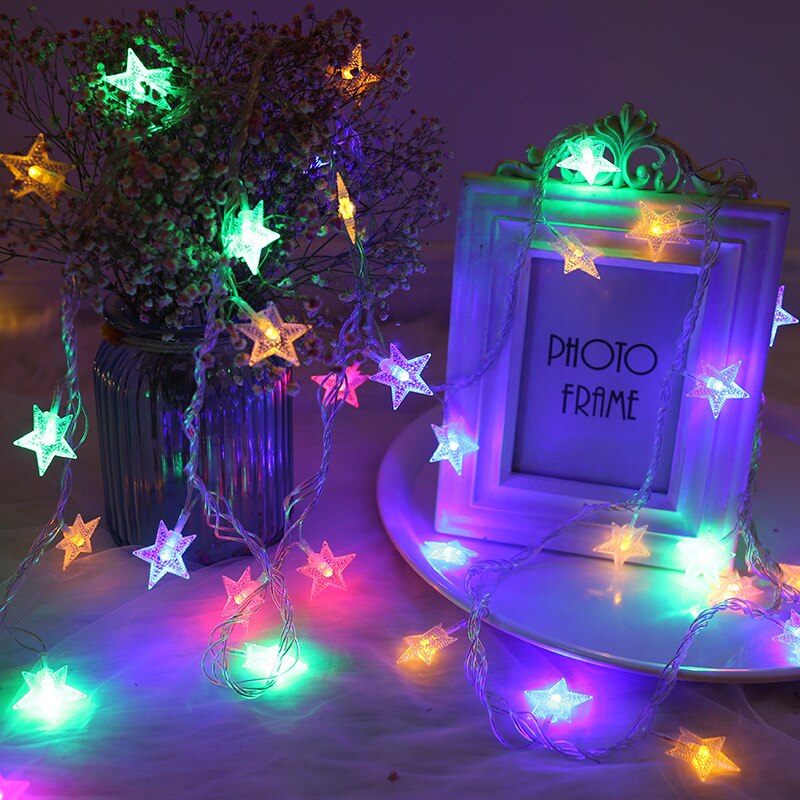 Merry Christmas 1.5M Colorful LED Snowflaker LED Garland String Lights Battery Powered Year Fairy Lights Garlands: star duocai