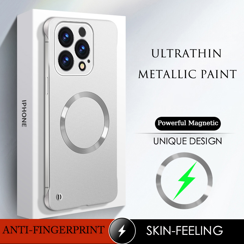 Tynt, matt, metallisk malt pc-magnetisk deksel til iphone 16, 15 pro max, 16 pro plus, for magsafe, rammeløst, lett deksel: Bomullsstoff / Beige