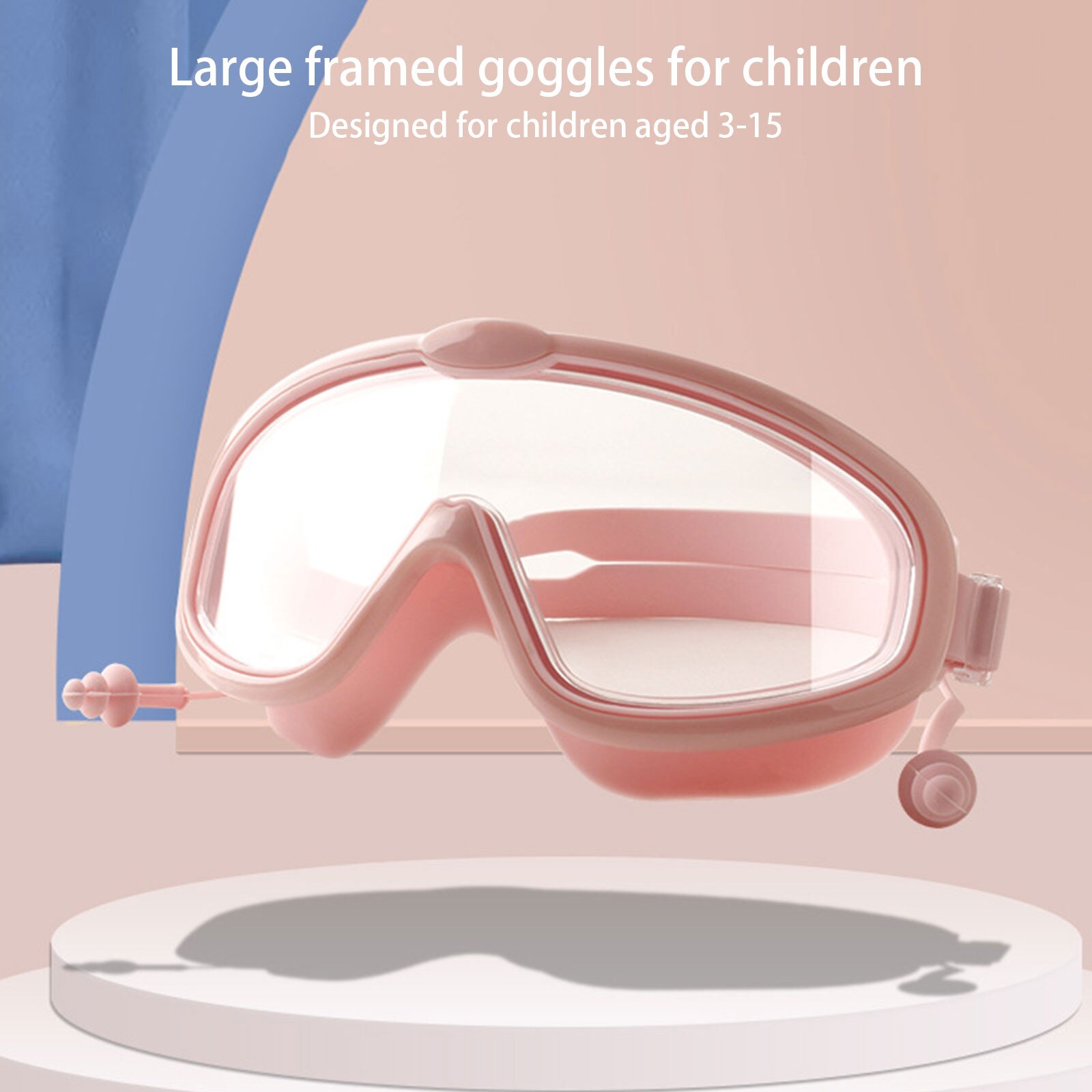 Children's Swimming Glasses Practical PC Lens Ultra-Wide View Antifog Silicone Mirror Goggles Adjustable Conjoined Earplugs